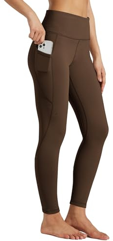 Willit Fleecefodrade leggings med hög midja, vinter, termisk yoga, löparbyxor med fickor, Brun, XS