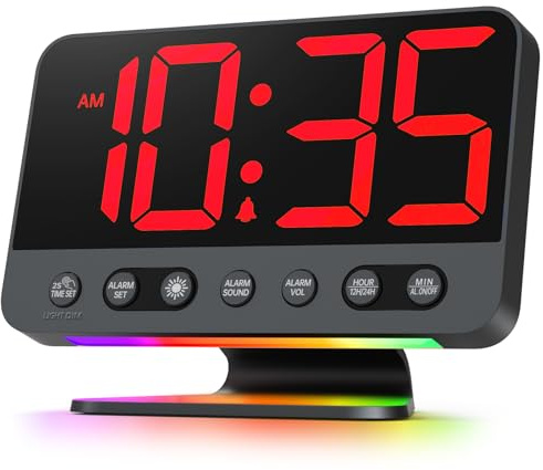 Odokee Digital Alarm Clocks for Bedrooms: Large Bold Number 5 Brightness Dimmer - Easy to Read Across The Room - 5 Alarm Sound 8 Night Light - Red