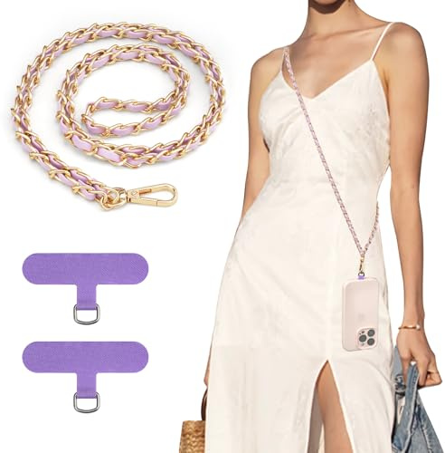 TiMOVO Universal Phone Lanyard, Metal Cell Phone Chain Anti-Theft Crossbody Strap for iPhone 17, 16 Series and Most Smartphones, Cell Phone Neck Holder for Women, Light Purple