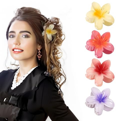 Lot de 4 pinces à cheveux en forme de fleur - 4 couleurs - Forte adhérence - Grandes pinces à cheveux pour cheveux épais - Antidérapantes - Pour femme