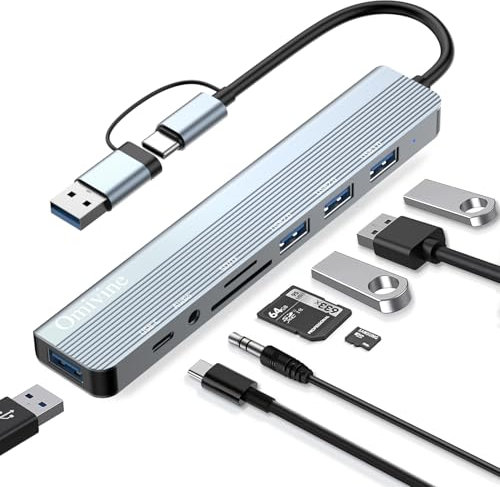 8-IN-2 USB-C Hub, USB-A 3.0 Verteiler with SD & TF Card Reader, 3.5 mm Audio Port, USB-A 3.0, 2.0, USB-C Multiport, Type C Splitter für MacBook, Surface, Dell, Laptop, Desktop