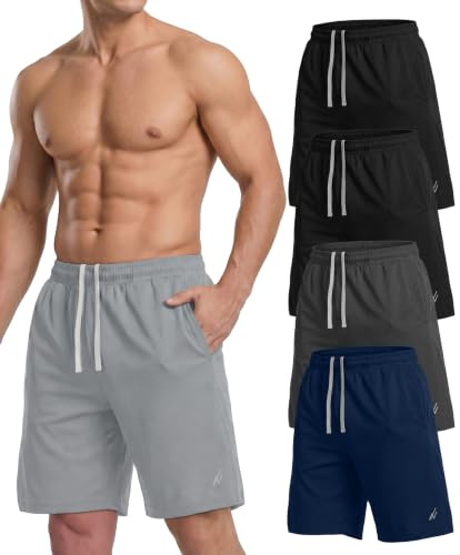 NY Threads 5 Pack Breathable Mesh Men's Athletic Shorts Loose-Fit Running Gym Shorts, Black/Black/Navy/Dark Grey/Medium Grey, Medium