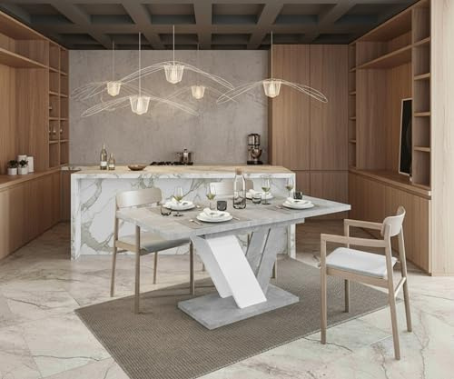 DUBAI Extendable Dining Table 120-160cm, White Stone Effect, 4-6 Seater | Extendable 4-6 Seater, White Stone Effect, Scratch-Resistant Easy-Clean Surface, Sturdy Space-Saving Design
