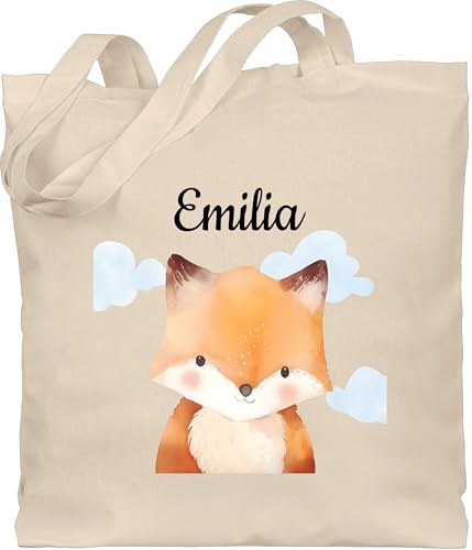 Geschenk mit Namen personalisiert by Shirtracer - Baumwolltasche - Süßer Fuchs mit Name I Fuchsmotiv Geschenk für Kinder I Füchslein I Fox