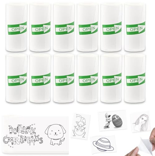 12 Rolls White Self-Adhesive Mini Printer Paper Sticky 57x25mm Compatible with M02/T02 Printers(Remove Inner Paper Holder), Thermal Sticker Paper for Photos, Grocery Lists, Study Notes & Scrapbooking