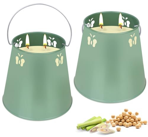 Citronella candele per esterno grandi, 2 x 19 oz 2 stoppini, grande citronella per giardino con manici, candele da giardino, in cera di soia e da campeggio, per terrazza, barbecue, serate estive