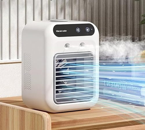 GLOBALHUT Aire Acondicionado Portatil Silencioso, 2 Velocidades,2 Modos, Enfriador De Aire con Doble PulverizacióN, Pequeño Aire Acondicionado Móvil, para Coche, Oficina, Viajes