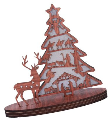 Illkjasfc Weihnachtsdorf aus Holz, mit LED-Licht, warmweiß, festliche Szene, Innendekoration, batteriebetrieben