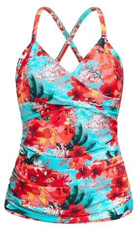 Ocean Blues Tankini gainant pour femme - Haut de maillot de bain push-up à col en V uniquement, motif floral bleu, XXL