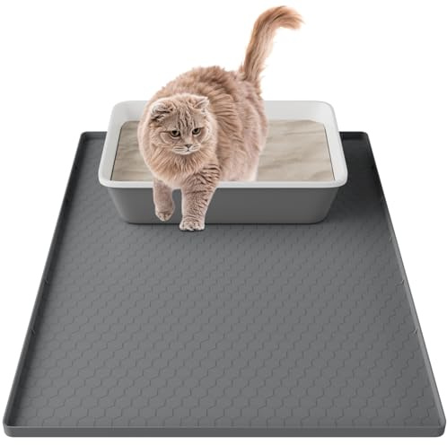 Tapis Litiere Chat en Silicone, Tapis Chat Litiere Imperméable, Tapis Pour Chat Antidérapant Tapis de Litière Pour Chat, Facile à Nettoyer