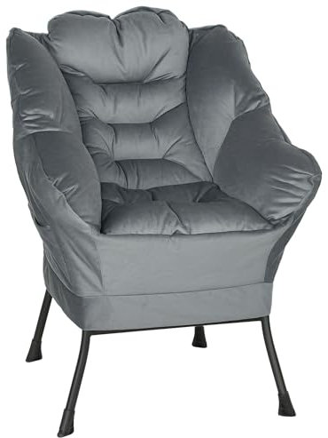HOMCOM Sessel Wohnzimmer Loungesessel Gepolstert Relaxsessel mit Seitentasche, Stahlbeine Polstersessel mit Samtoptik, Einzelsessel für Schlafzimmer, Grau