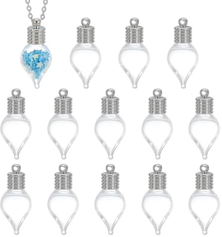 FINGERINSPIRE 14 Ciondolo a Forma di Bottiglia di Vetro a Forma di Goccia D'Acqua, 11.5mm di Larghezza Collana con Ciondolo a Vite in Platino Fiala Trasparente per la Creazione di Gioielli Fai da Te