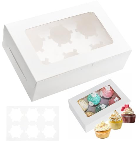 ZMDMAH 12 cajas de transporte para cupcakes, 6 agujeros, 24 × 16 × 7,5 cm, caja de transporte para cupcakes, magdalenas, postres
