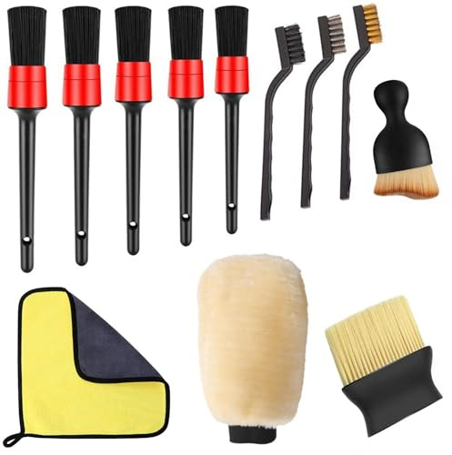 DOINEUFL 12PCS Car Detailing Brushes Set, Car Cleaning Kit - Brushes, Double-sided Plush Gloves, Car Cleaning Cloth, Car Cleaning Brush for Cleaning Interior, Exterior, Air Vents of Car