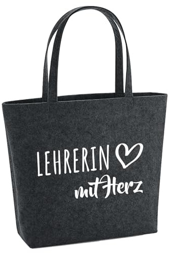 Huuraa Filzshopper Lehrerin mit Herz Geschenk | Große Filz Einkaufstasche 22 Liter Shopper Filztasche Geschenkidee herausnehmbarer Tasche innen