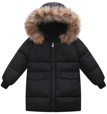 Valcatch Veste d'hiver camouflage noire pour garçons et filles de 2 à 12 ans, veste matelassée chaude pour enfants avec capuche détachable en fausse fourrure, veste parka résistante à l'eau pour le