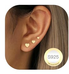 RAJPUTANA 3 Paare Kleine Ohrringe Sterling Silber für Damen Set Hypoallergen 14K Gold Ohrstecker Zartes CZ Stern Punkt Herz Ohrstecker Ohrringe 925 Silber Set Schmuck Geschenke