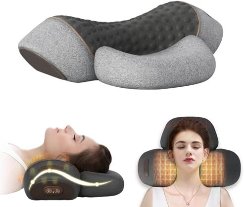 3-in-1 Pillow Massage Neck Hump - Heating, Vibration, Airbag Elevation, Automatic Massage, Cervical Traction Pillow, Neck Pressure Reduce Tool, Deep Muscle Relaxation (A)