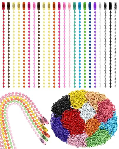 JUKOTA 100 Stück 12cm gemischte Farben Kugelketten-Schlüsselanhänger,Metallperlen-Schlüsselanhänger mit Verbindungsstück,Erkennungsmarken-Kette,Schlüsselanhängerketten für Schmuckherstellung,hängende
