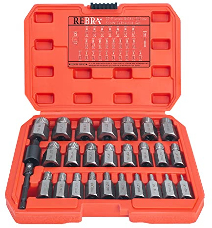27-Pieces Screw Extractor Set, 3/8 Inch Impact Double Head Easy Out Bolt Remover Kit, Hex Head Multi-Spline for Removing Stripped, Rounded, Damaged, Broken Screws, Bolts, Studs