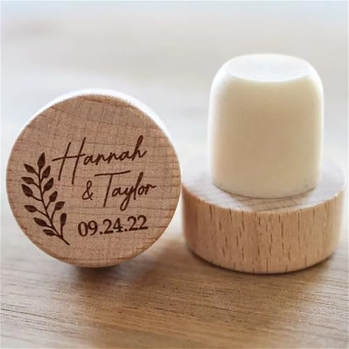 Weinflaschenverschluss, personalisierbar, lasergraviert, aus Holz, Korken für Hochzeit, Gastgeschenke, Party, Gäste (10 Stück)
