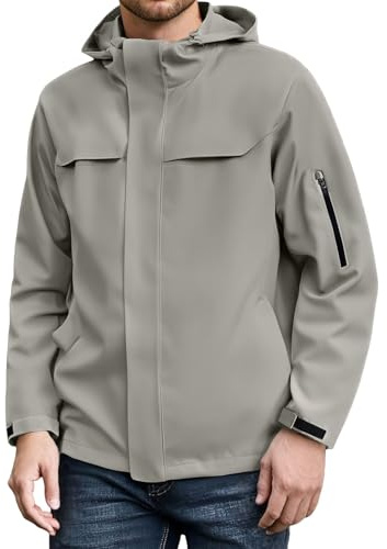 YOSUWOAI Chubasquero para bicicleta para hombre, ligero, transpirable, chaqueta de softshell, monocolor, chaqueta de entretiempo, chaqueta de ciclismo impermeable, chaqueta de senderismo, cortavientos