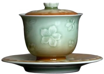 MOBYGKFY Céladon fait à la main fleurs en relief trois Talents thé soupière ménage bol à thé Gaiwan thé ménage