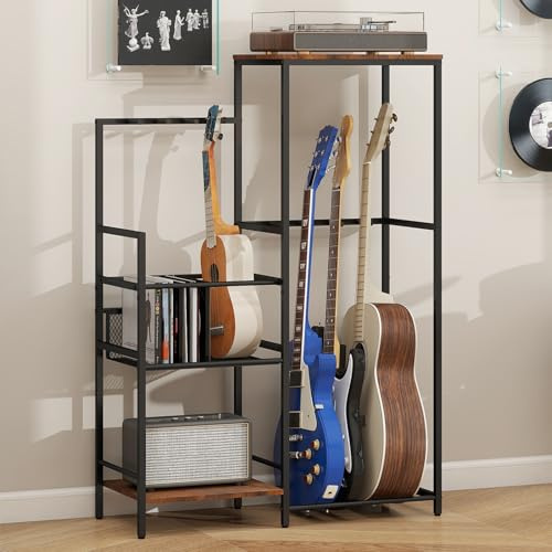 ARTETHYS Guitar Stand, 3 Tier Guitar Rack Stand Floor with 8 Holders for Electric Acoustic Guitars, Bass, Ukulele, Multiple Guitars Stands with Adjustable Feet for Home, Studio