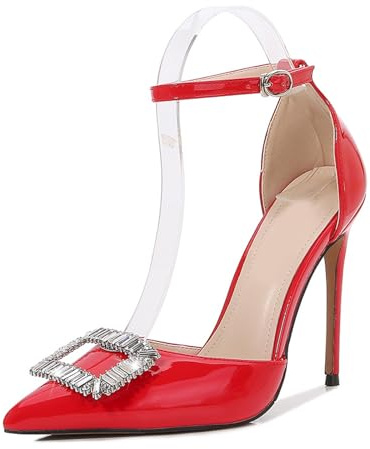LIUGUISUOCHBH Women's Comfortable Heeled Sandals | 12cm High Heels for Weddings, Bridesmaid, Business Occasions | Big Sizes,Red,6 UK