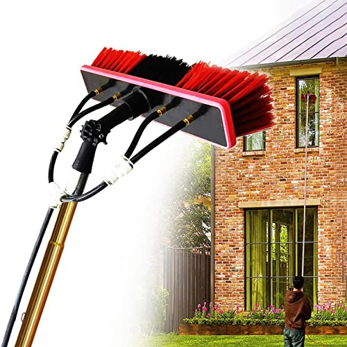 Solarmodul-Reinigungsset – ausziehbare Fensterreinigungsausrüstung mit Teleskopstange und Bürste für den Außenbereich, Wintergarten, Dachreinigung – Fensterreiniger-Set mit Wasserzufuhr