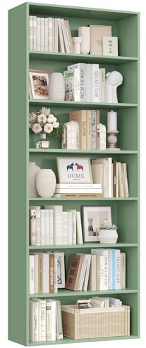 FirFurd Bücherregal, Regal mit 7 Fächern, Bücherschrank, Standregal, Aufbewahrungsregal, für Wohnzimmer Büro Schlafzimmer, 209,5 x 60 x 23,5 cm, grün