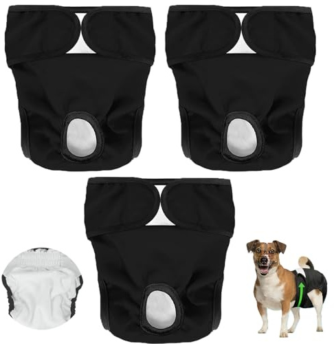 HaploS 3 Pezzi Pannolini Cane Femmina, Nero Impermeabile e Riutilizzabili Pannolini Cane, Mutandina per Cane Femmina Altamente Assorbenti per Incontinenza Cane da Compagnia e Lunghi Viaggi (S)
