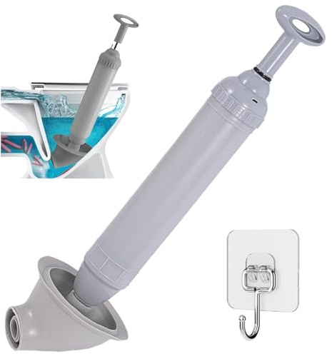 Saugglocke Abfluss WC Pömpel Groß,Abflusspumpe Druckluft,Abflussreiniger Pumpe Toilette,Rohrreiniger Pumpe mit Haken für Die Behebung Von Klärverstopfungen 48 * 13cm (Grau)