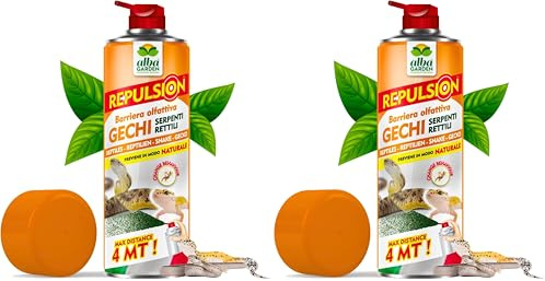 Albagarden - Repellente per Gechi Serpenti e Rettili - Effetto IMMEDIATO - Barriera Vegetale Olfattiva Disabituante per Lucertole E Serpenti - Senza Veleno E Ultrasuoni - Spray Gas 600 Ml