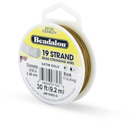 Beadalon 19 Strand Stainless Steel Bead Stringing Wire, .018 in / 0.46 mm, Satin Gold, 30 ft / 9.2 m