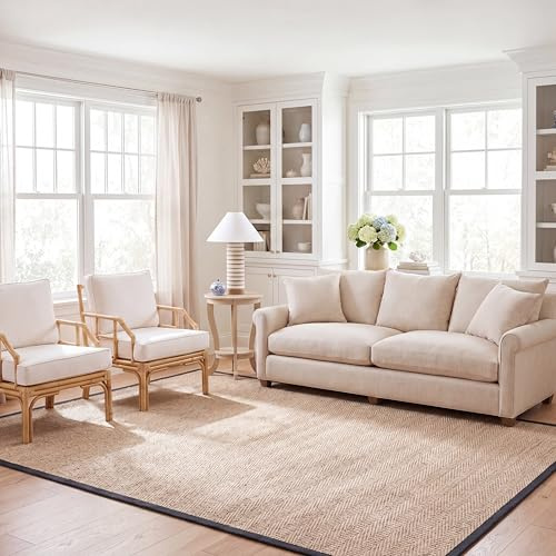 SAFAVIEH Area Rug 8x10 - Natural Fiber Collection - Large - Natural & Black, Seagrass, Herringbone Pattern (NF115C)