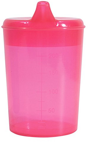 Drinking/Feeding Cup with 2 Spouts and graduated measurements on Side. Narrow Spout for drinking Liquids, Wider Spout for more Solid or Blended Food. Easy to hold and use. Reduces risk of Spillage.
