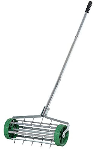 Outsunny Garden Rolling Lawn Aerator Heavy Duty Steel Grass Roller w/Adjustable Handle