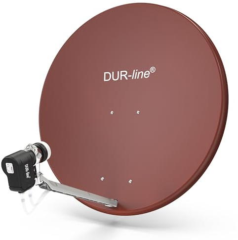DUR-line 2 Teilnehmer Set - Qualitäts-Alu-Satelliten-Komplettanlage - Select 85cm/90cm Spiegel/Schüssel Rot + Twin LNB - für 2 Receiver/TV [Neuste Technik, DVB-S2, 4K, 3D]