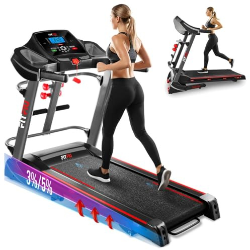 FITFIU Fitness MC-400 - Klappbares Laufband bis 20km/h, 2000W, manuelle Steigung, geräuschlos, hydraulisch vertikal klappbar, LCD Display und USB Anschluss, einstellbare Geschwindigkeit und Zubehör