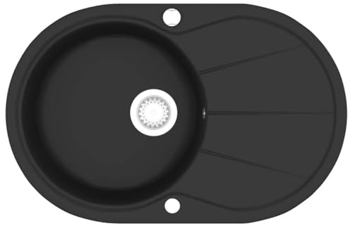 vidaXL Évier de Cuisine en Granit Bac Unique Ovale Noir Décor Cuisine Maison