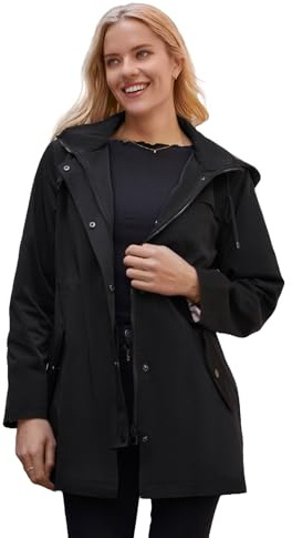 SaphiRose Women's Long Hooded Rain Jacket Outdoor Raincoat Windbreaker(Black,X-Large)
