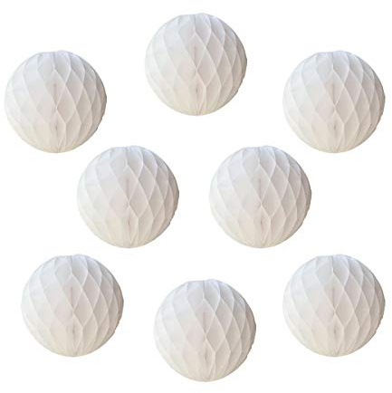 8pcs 10 inch Paper Honeycomb Balls Decorative Tissue Pom Poms Flower Art Hanging Balls for Birthday Wedding Nursery Baby Shower Home Decor (10inch, White)