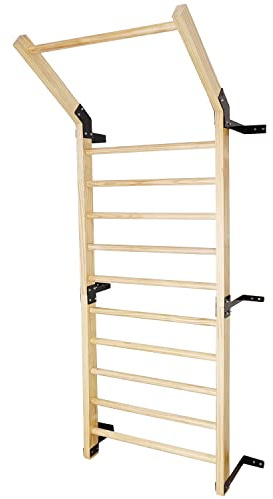 FC FUNCHEER Swedish Ladder,Gymnastics Stall Bar, Wall Mounted Pull Up Bar- Solid Wood With11 Strategic Rods-86.6 Inches Height, 32 Inches Width, Indoor Gym Workout Yoga