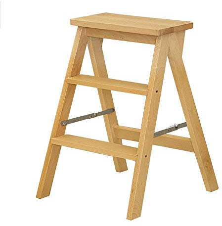 Sywlwxkq Échelles escabeau Pliable portatif échelle télescopique pour Adultes Tabouret de Chaise d'escalier Multifonctionnel Pliant Cadre d'escalier, Marron