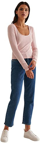 NA-KD Ribbed Round Neck Top Camisa Cami, Rosa Claro, M para Mujer