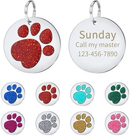 CAMAL 2 Stücke Runde Hundemarke Personalisiert, Hundemarke mit Gravur, Prickelnde Plakette mit Gravur für Hund und Katzen, Anhänger mit Gravur (Rot)