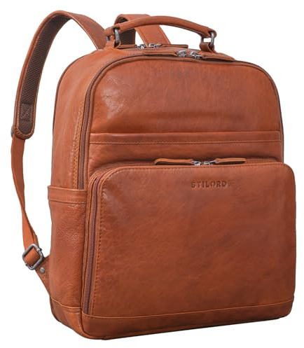 STILORD Landon Vintage Laptop Rucksack Leder Arbeitstasche Herren Damen für 14 Zoll Laptops MacBooks Business Backpack Unirucksack Reisetasche Echtleder Farbe:schwarz