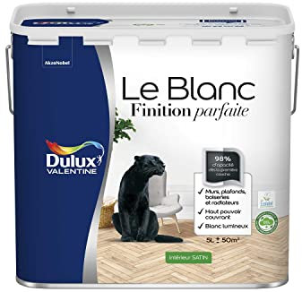 Dulux Valentine Le Blanc Finition Parfaite - Peinture Intérieure Murs, Plafonds et Boiseries - 98% d'opacité - Satin Blanc 5 L