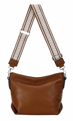 OBC Damen Tasche Shopper Umhängetasche Schultertasche Crossover Crossbody Beuteltasche Handtasche Hobo Bag Henkeltasche Reise Kunst-Leder Cognac